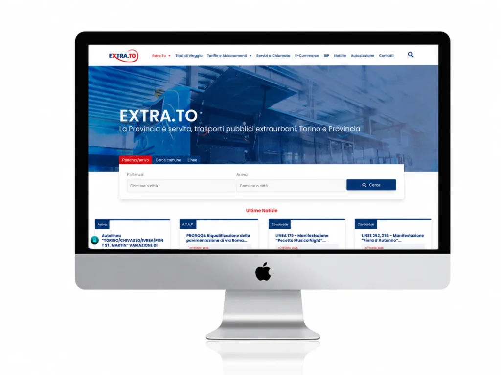Creazione siti web Torino: Sito web Extra.To, trasporti pubblici extraurbani di Torino e provincia