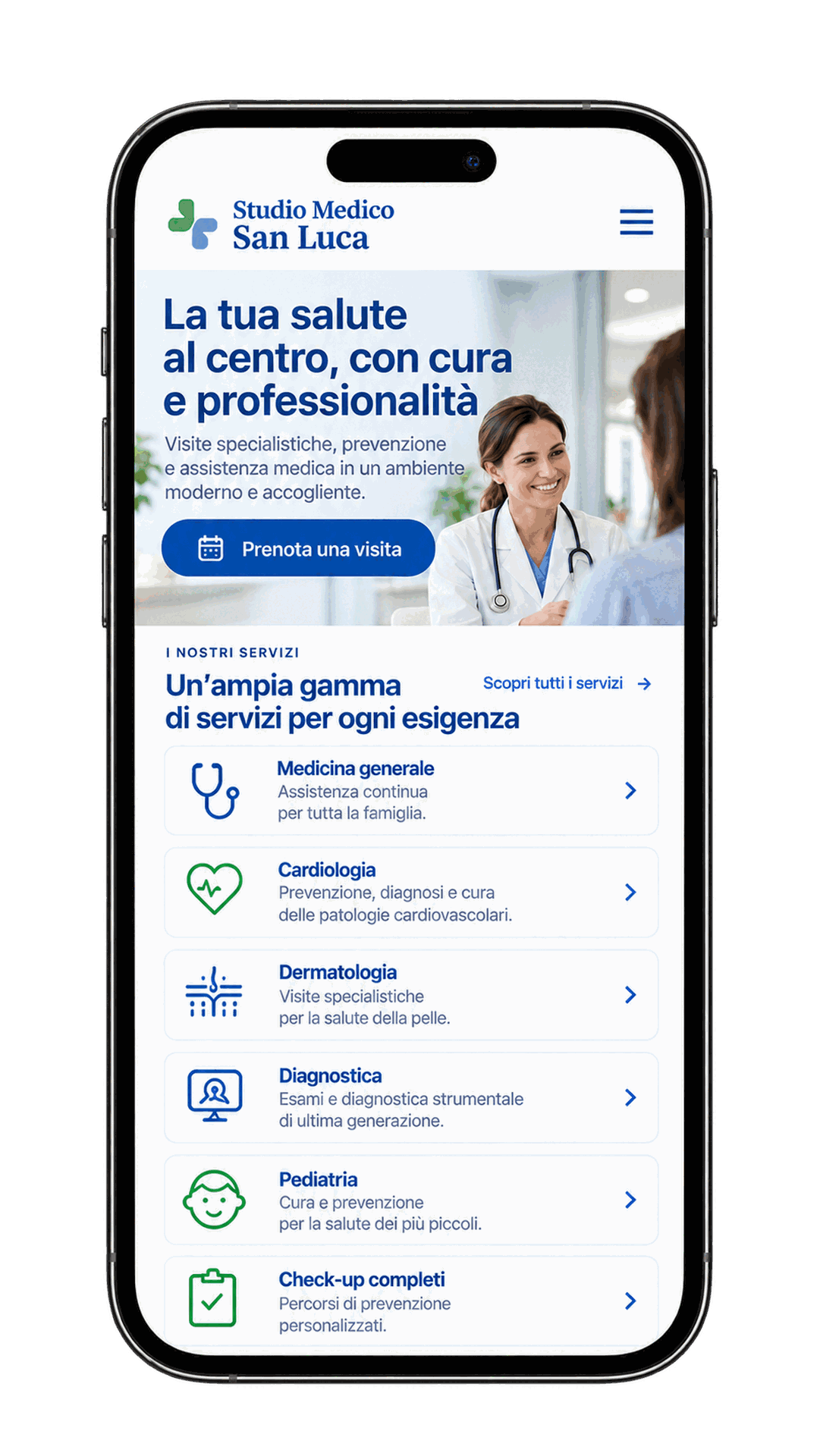 Sito web per medici: versione smartphone